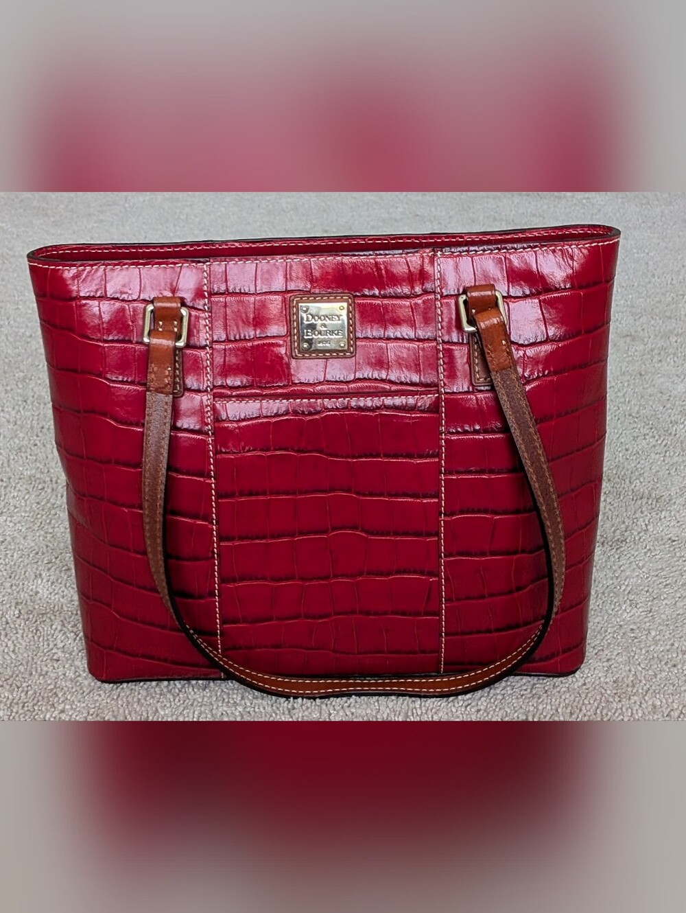 Dooney Bourke Medium  Red Croco Embossed Leather Tote bag. Used-Excellent Cond